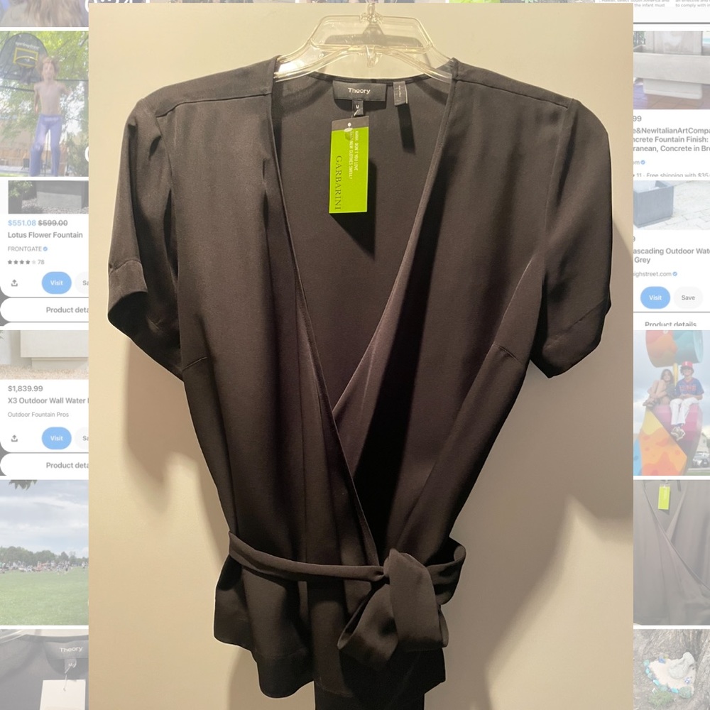 ON HOLD Theory ‘Analice’ Silk Wrap Top Black